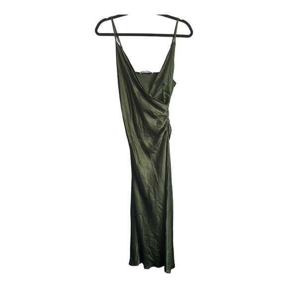 Zara Dresses & Skirts - Zara Green Midi Slip Dress Size Small Side Slit Holiday Party 100% Viscose